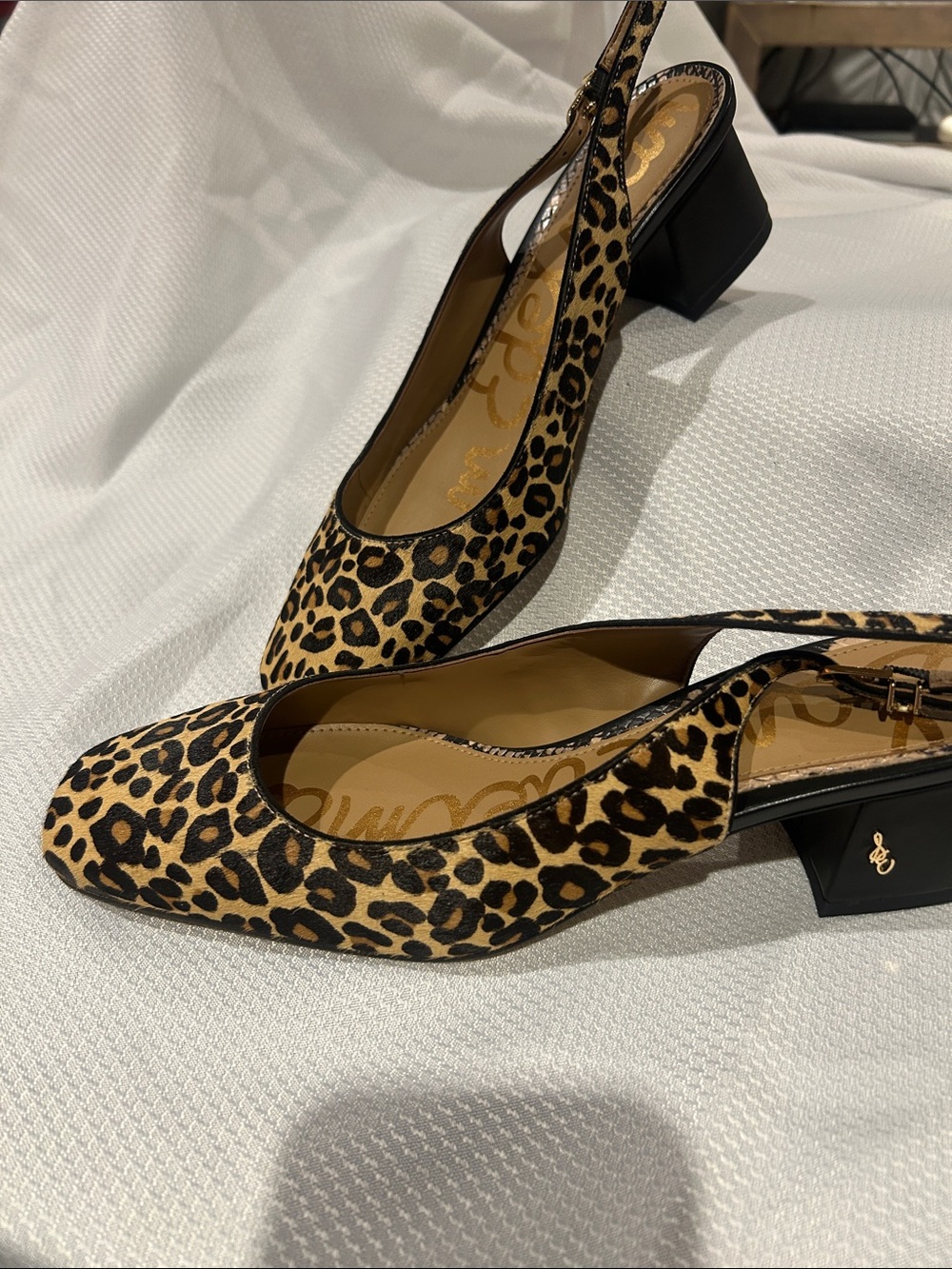 Sam Edelman Leopard Print Slingback Block Heel Pumps - Tan & Black